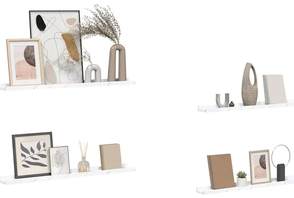 Falpolc polcokkal 4 pcs Fehér márvány 80 x 9 x 3 cm Faanyag