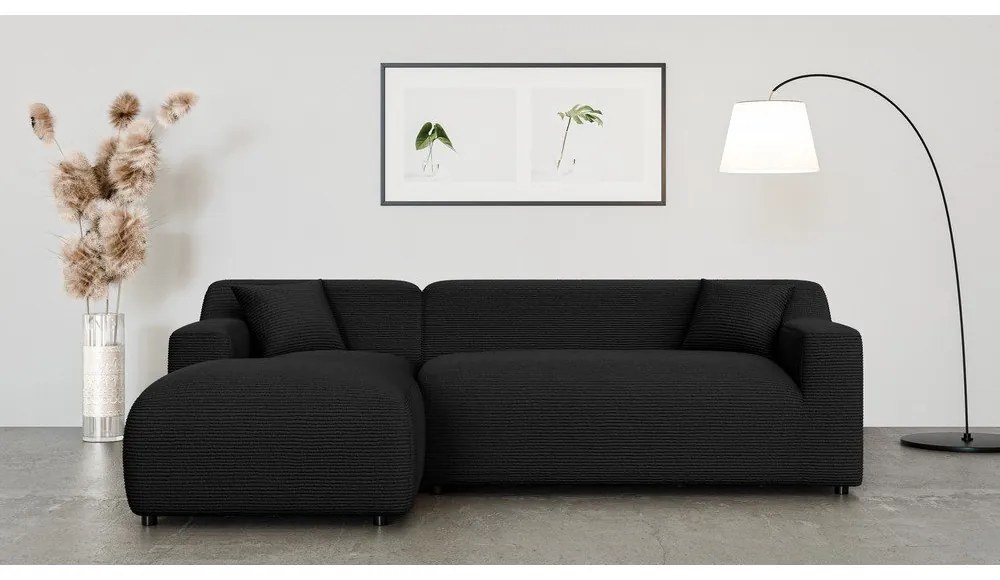 Fekete kordbársony sarokkanapé (bal oldali-heverő résszel) Martin – Ropez