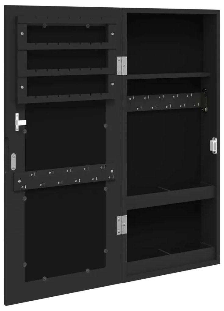 fekete falra szerelhető tükrös ékszerszekrény 30x8,5x67 cm