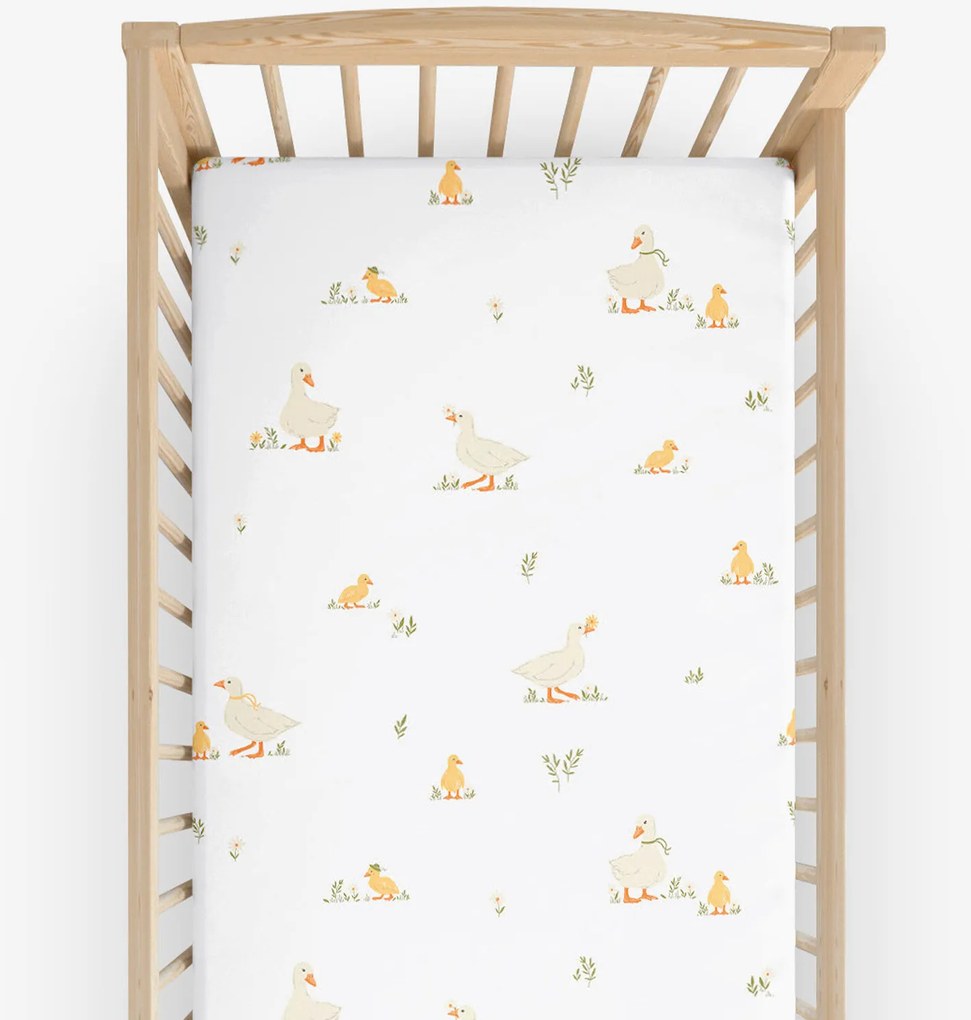 Goldea húsvéti gyermek körgumis pamut lepedő kiságyba - kacsák 70 x 140 cm