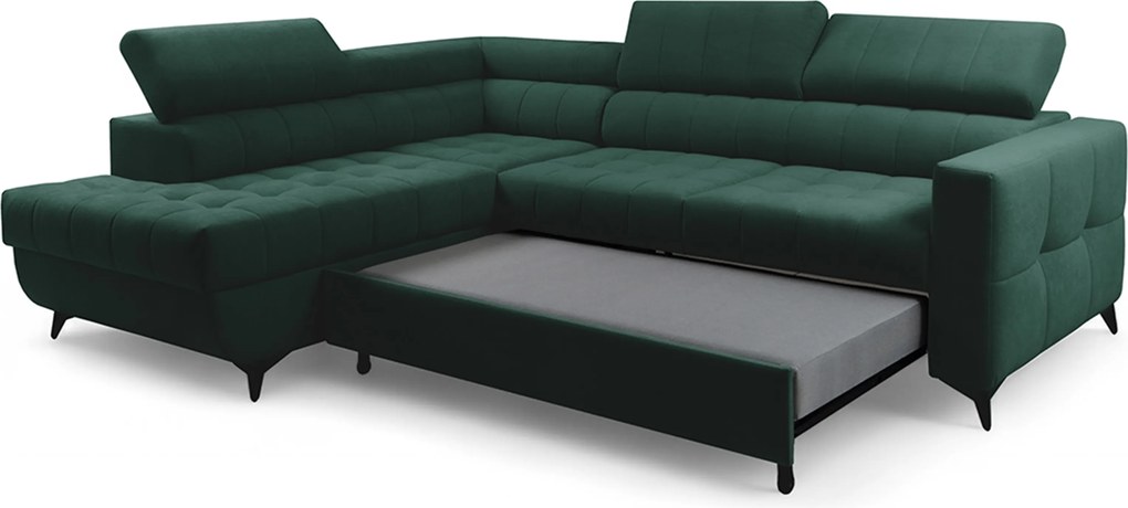 Nardo L sarokkanapé ágyfunkcióval bal oldali - zöld bársony Bluvel 78