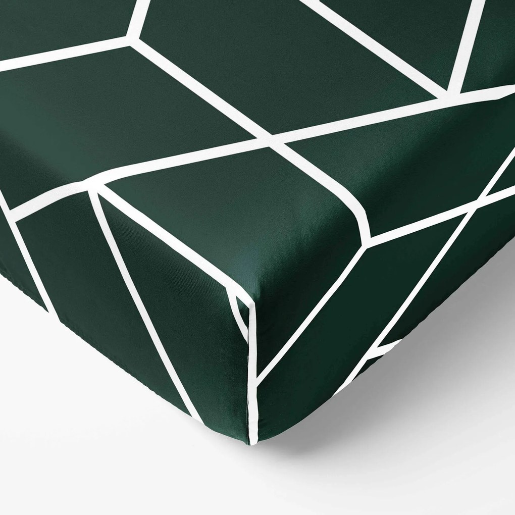 Goldea pamut körgumis lepedő - mozaik minta, sötétzöld alapon 120 x 200 cm