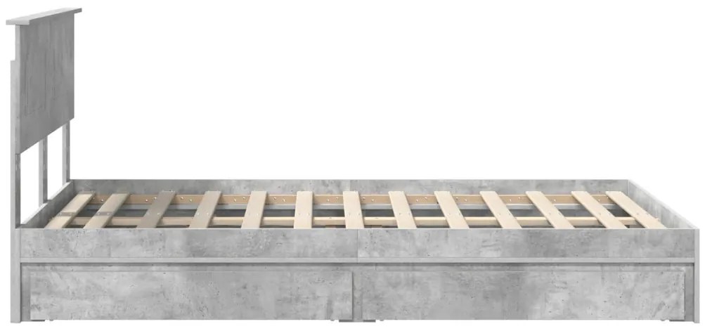 vidaXL Ágykeret fiókkal fejtámlával Beton Szürke 135 x 190 cm Faanyag