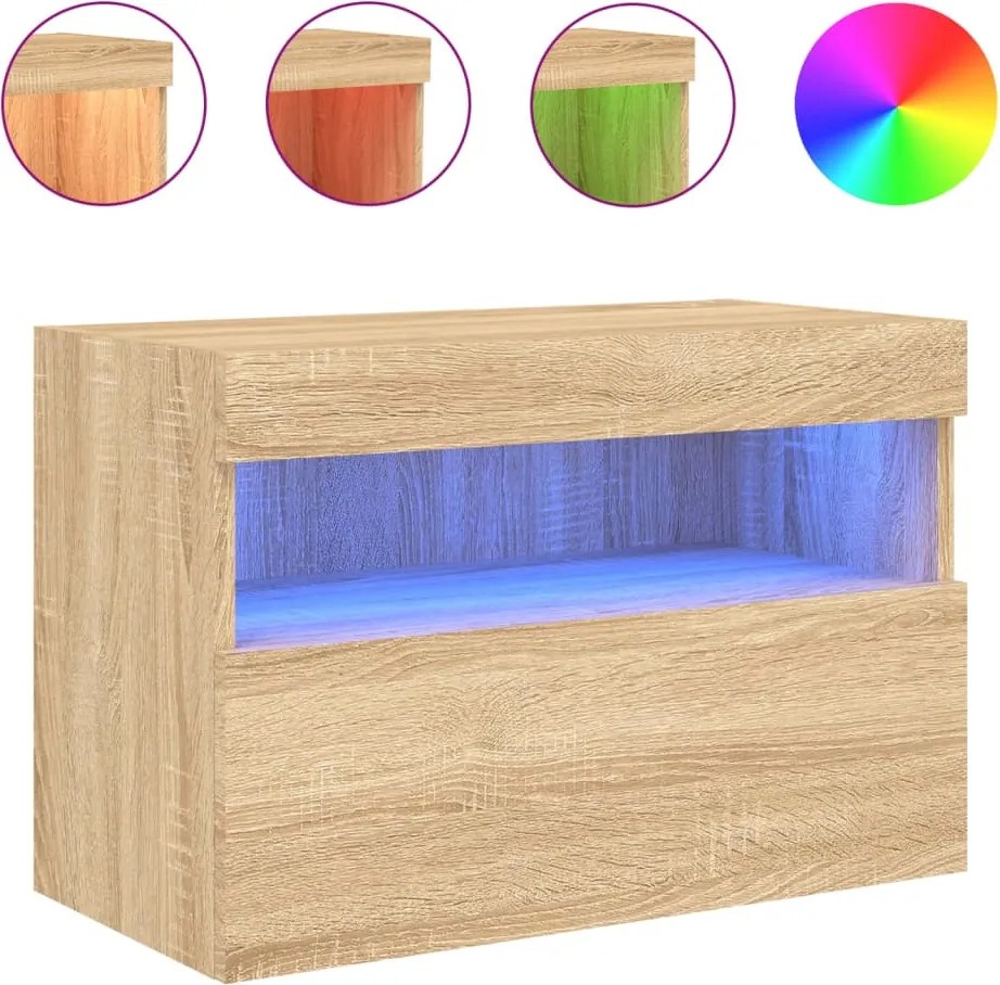 vidaXL sonoma tölgy színű fali TV-szekrény LED-ekkel 60x30x40 cm