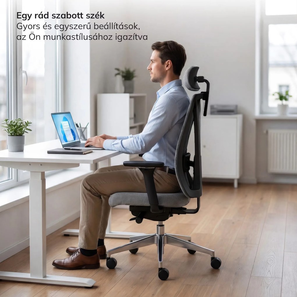 Ergonómikus, forgó irodai szék hálós háttámlával, szürke: VECTOR