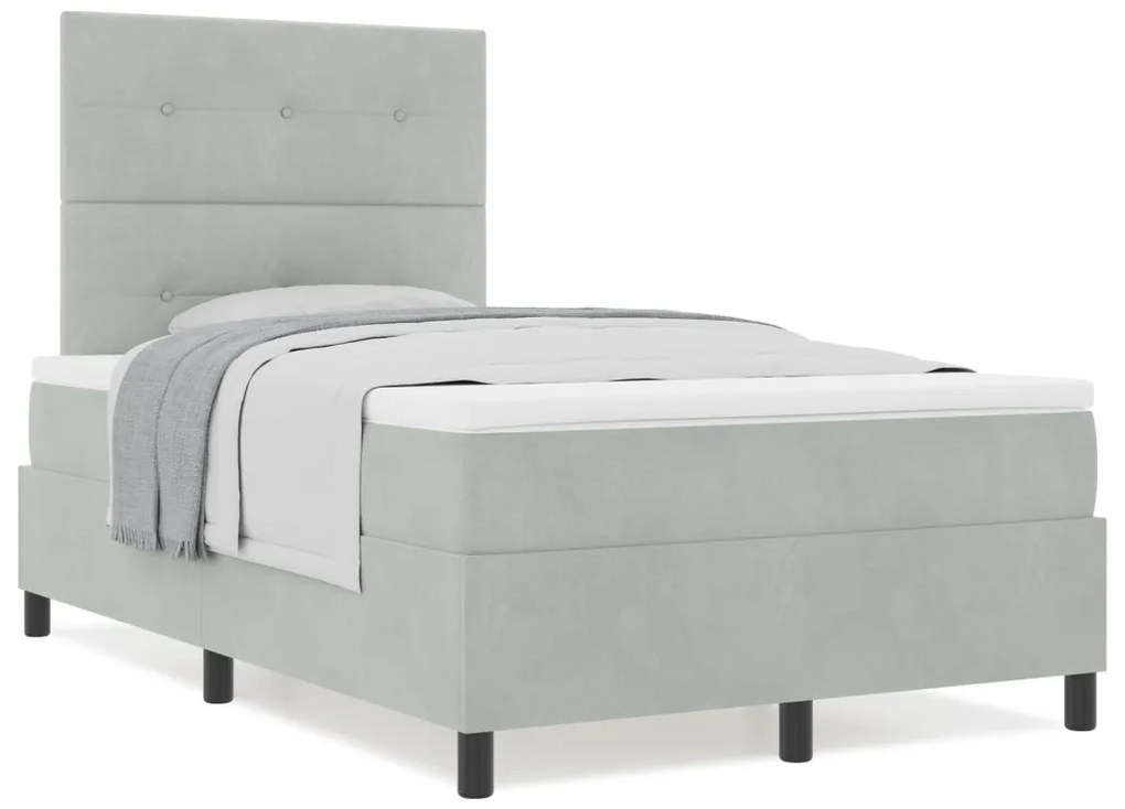 Boxspring Ágy Mattal Világosszürke Kicsi Dupla Bársonyos