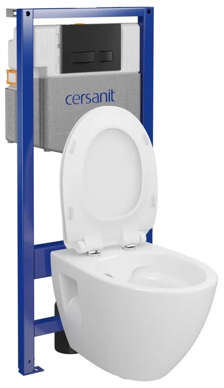 Cersanit Moduo, System50 MECH süllyesztett keret + függő WC csésze Moduo Plus CleanOn + fekete gomb MOVI II, S701-766