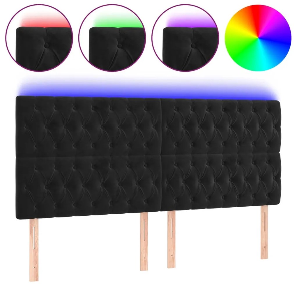 fekete bársony LED-es fejtámla 180x7x118/128 cm