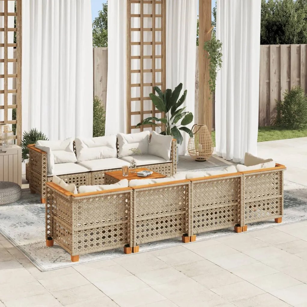 8 részes bézs polyrattan kerti ülőgarnitúra párnával