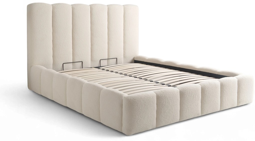 Aura kárpitozott ágy ágyneműtartóval 180x200 cm - világos bézs Quelle 02 bouclé