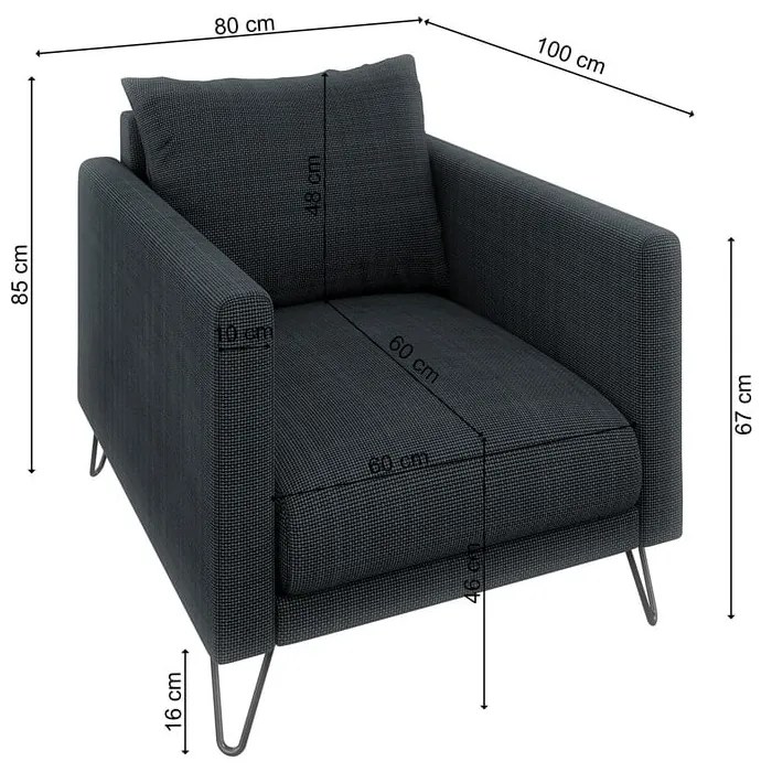 Sötétszürke zsenília fotel Freya – Ropez