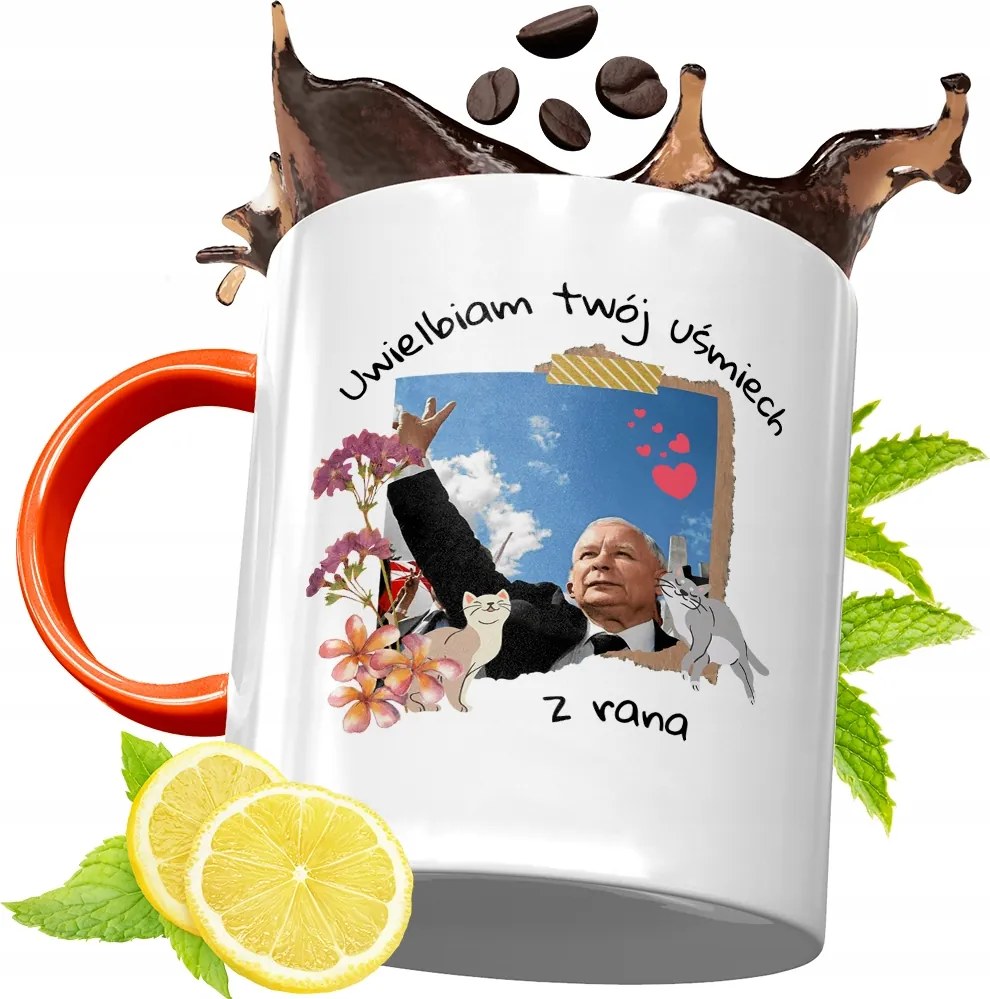 Narancssárga Bögre A Pis Elnökétől Jaroslaw Kaczynski fényképes nyomtatással