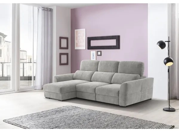 Univerzális kihúzható háromszemélyes sarokkanapé tárolóval TRENTO világosszürke