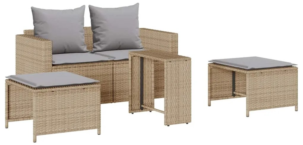 5 részes polyrattan kerti kanapé garnitúra párnákkal stackable