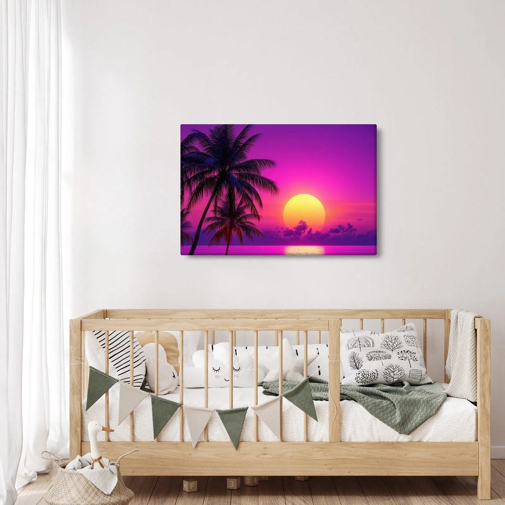 Kép - Lila naplemente pálmafával (90x60 cm)