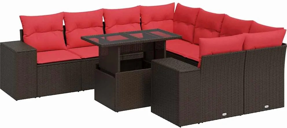 vidaXL 9 részes barna polyrattan akácfa kerti ülőgarnitúra párnákkal