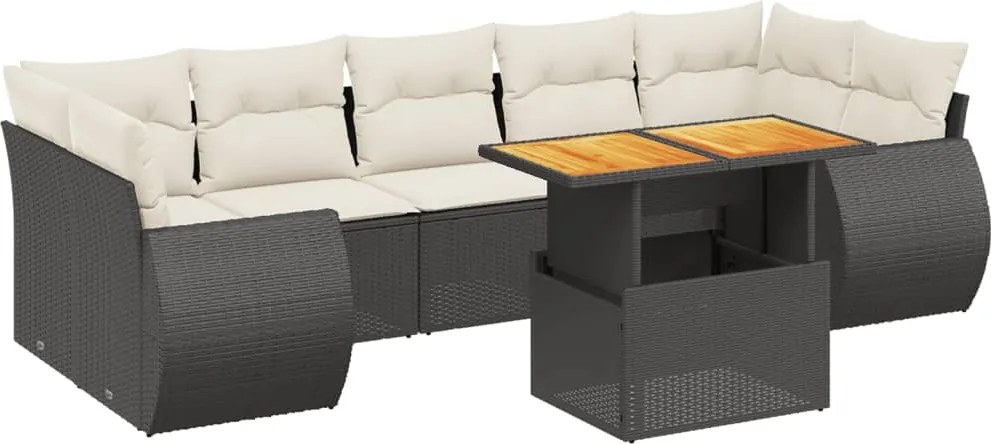 vidaXL 8 részes fekete polyrattan kerti ülőgarnitúra párnákkal