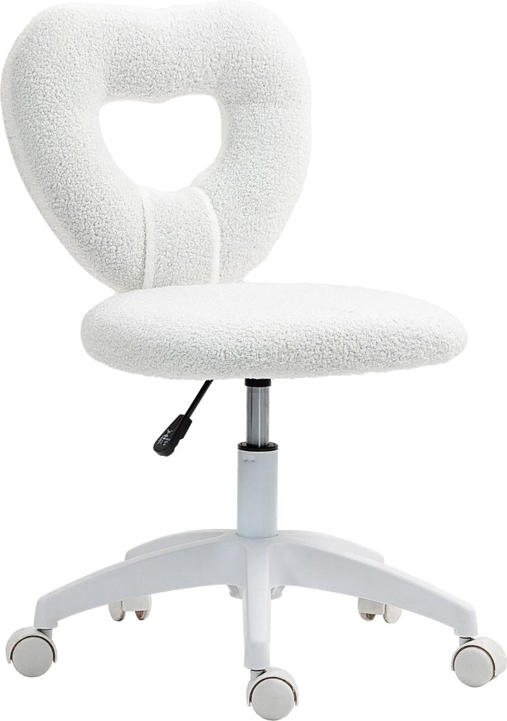 HOMCOM Íróasztali Szék Forgószék Otthoni Irodai Szék Szív Alakú Háttámlával, Magasságban Állítható Teddy Plüss Fodrász Szék Tanulószobába, Fehér | Aos