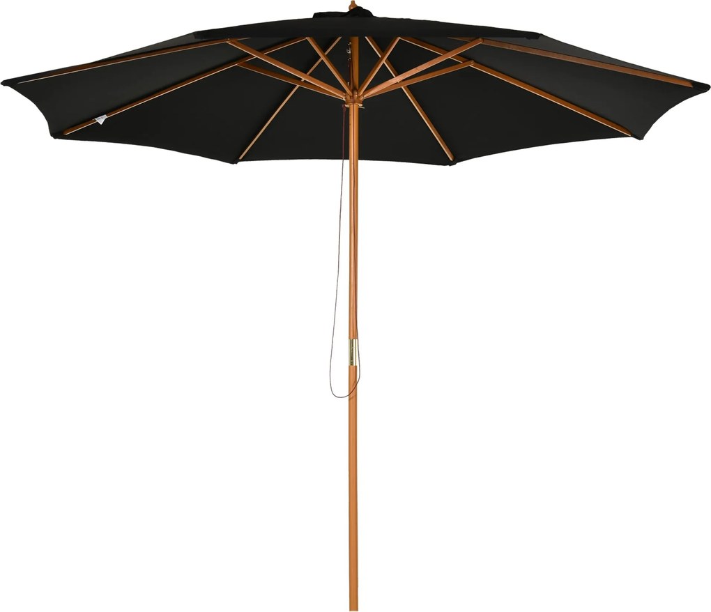 Outsunny Napernyő Ø 300 cm, UV védelemmel ellátott napernyő, fa anyagú erkélyernyő, stabil piaci napernyő, napvédelem strandra, teraszra és kertbe, Fe