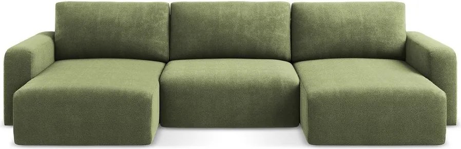 Zöld zsenília kinyitható-tárolóhelyes sarokkanapé (U alakú) Kona – Makamii