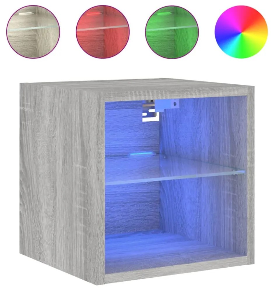 2 db szürke sonoma fali TV-szekrény LED-ekkel 30x28,5x30 cm