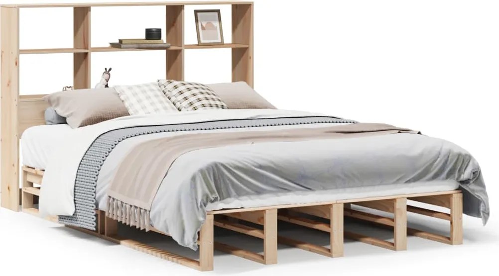 vidaXL tömör fa könyvespolcos ágy matrac nélkül 150 x 200 cm