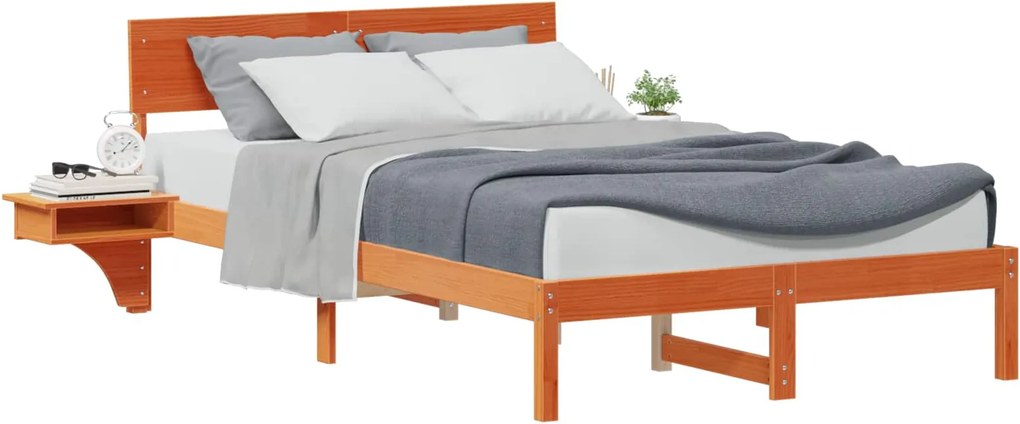 vidaXL Ágykeret fejtámlával Faggyú barna 120 x 200 cm Tömör fenyőfa