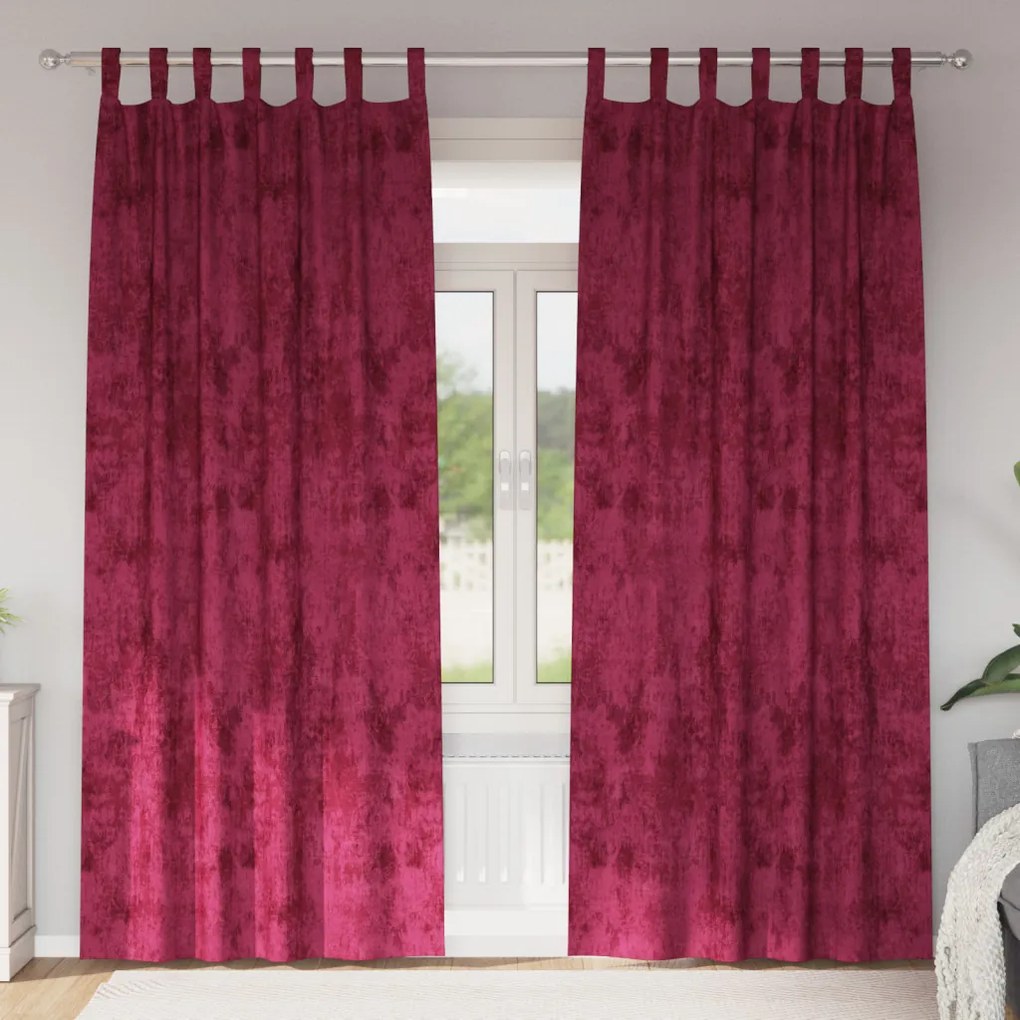 Bársonyfüggönyök 2 db gombfüggönnyel Bordó 260x140 cm