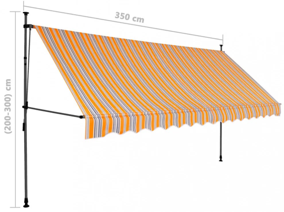 sárga és kék kézzel kihúzható LED-es napellenző 350 cm