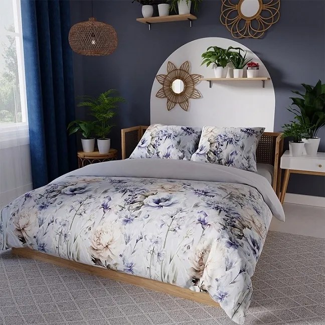 Szatén ágyneműhuzat 160x200 Celeste nagy virágok