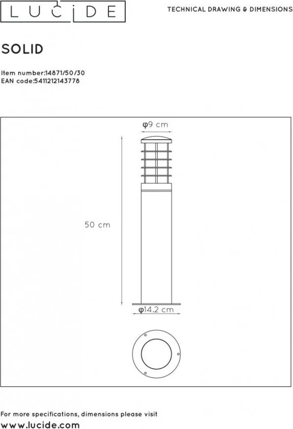 LUCIDE 14871-50-30 SOLID Modern Kültéri Állólámpa E27 IP54