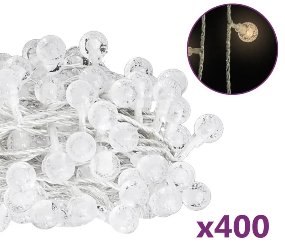 gömb alakú 8 funkciós meleg fehér tündérfényfüzér 400 LED 40 m
