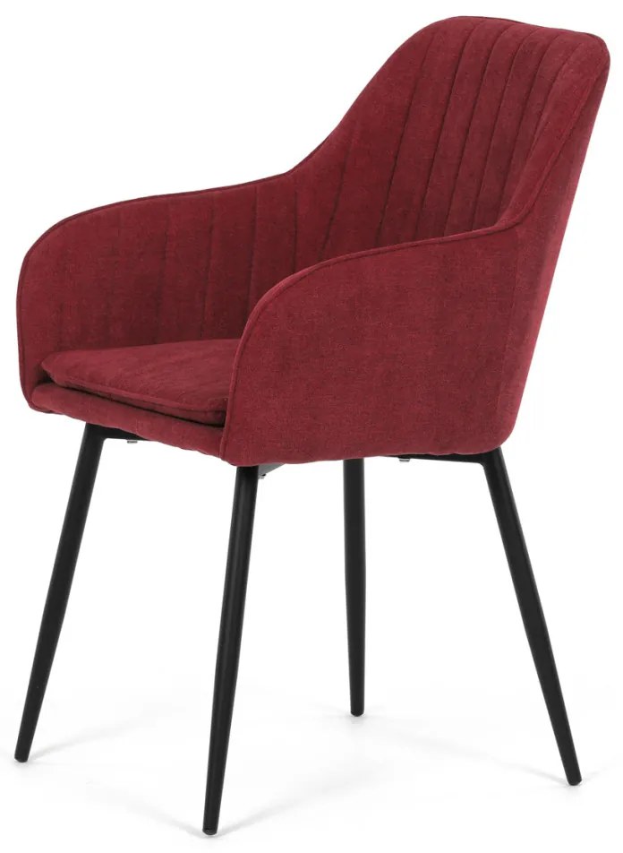 Scaun de sufragerie elegant, material textil roșu, metal negru