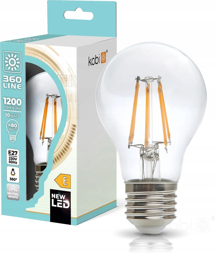 Led izzó E27 Golyó 10W 1200lm 4000K Semleges 360° Filament Line