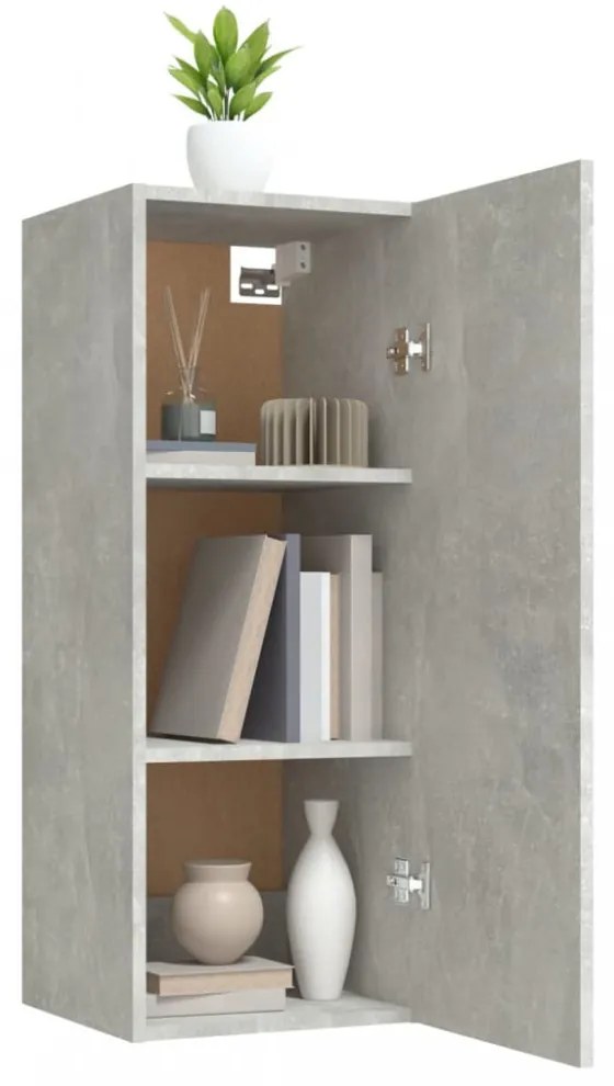 betonszürke szerelt fa faliszekrény 34,5 x 34 x 90 cm