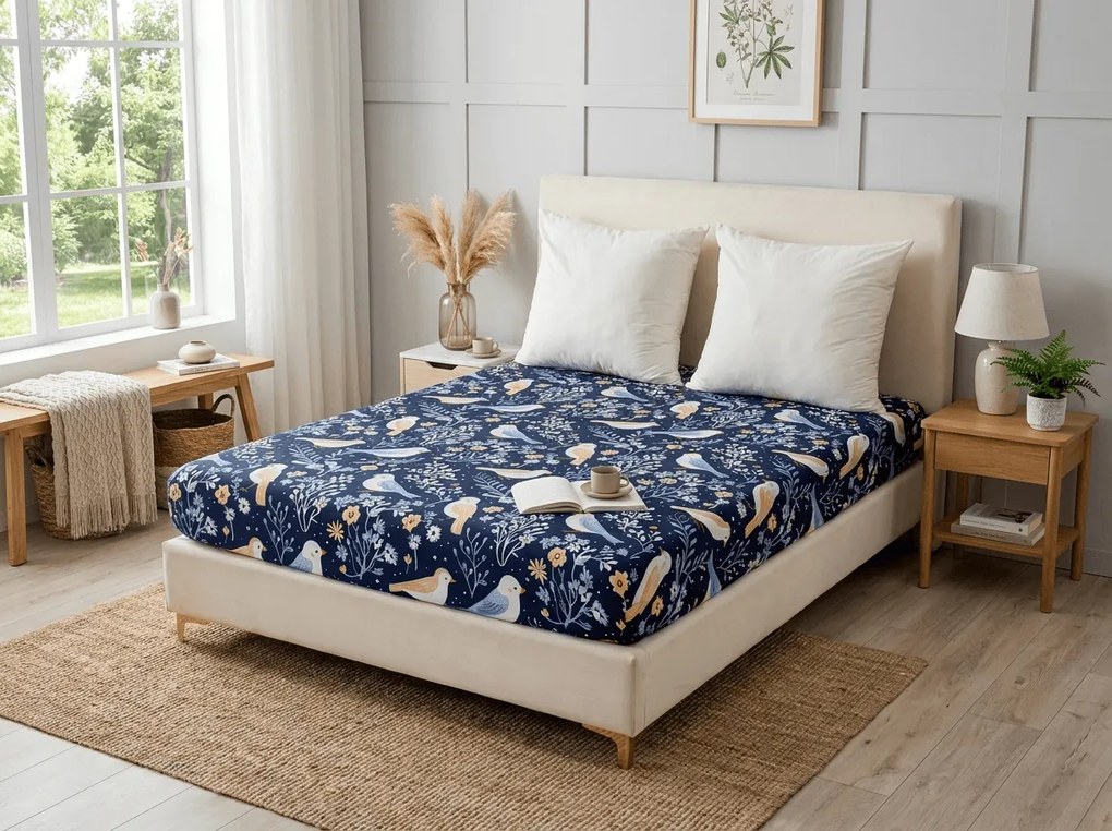 Mikroszálas lepedő DENIM BIRDS kék 180x200 cm