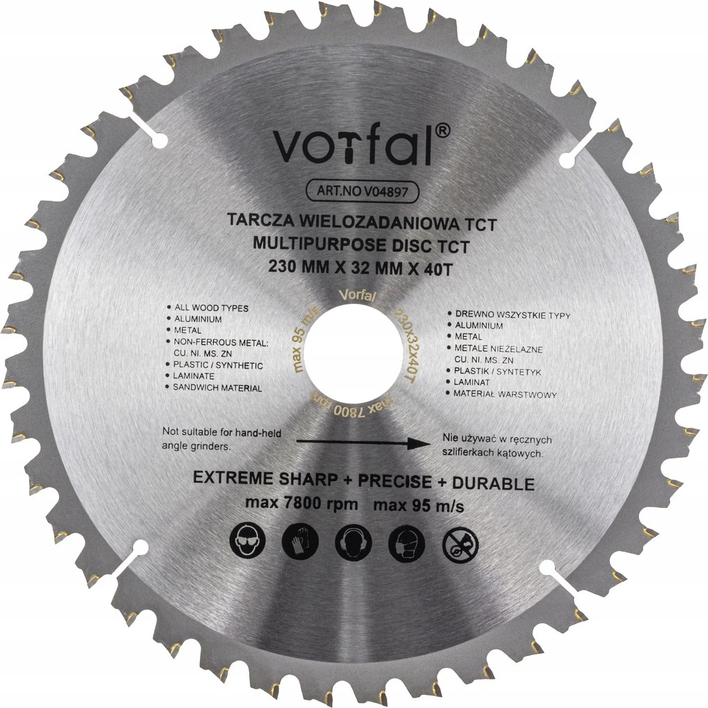 Vágótárcsa Többcélú Fűrész Tct 230X32X40T Fém Fa Kompozit