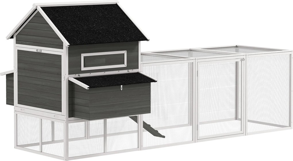 PawHut Large Outdoor Wooden Chicken Coop with 2 Nesting Boxes, Run, Asphalt Roof, Removable Tray & Ramp — Raised House for 8–10 Hens or Rabbits, 347 x