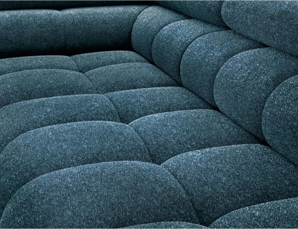 Kék buklé kinyitható-tárolóhelyes sarokkanapé (bal oldali-L alakú) Ferucce – ELTAP