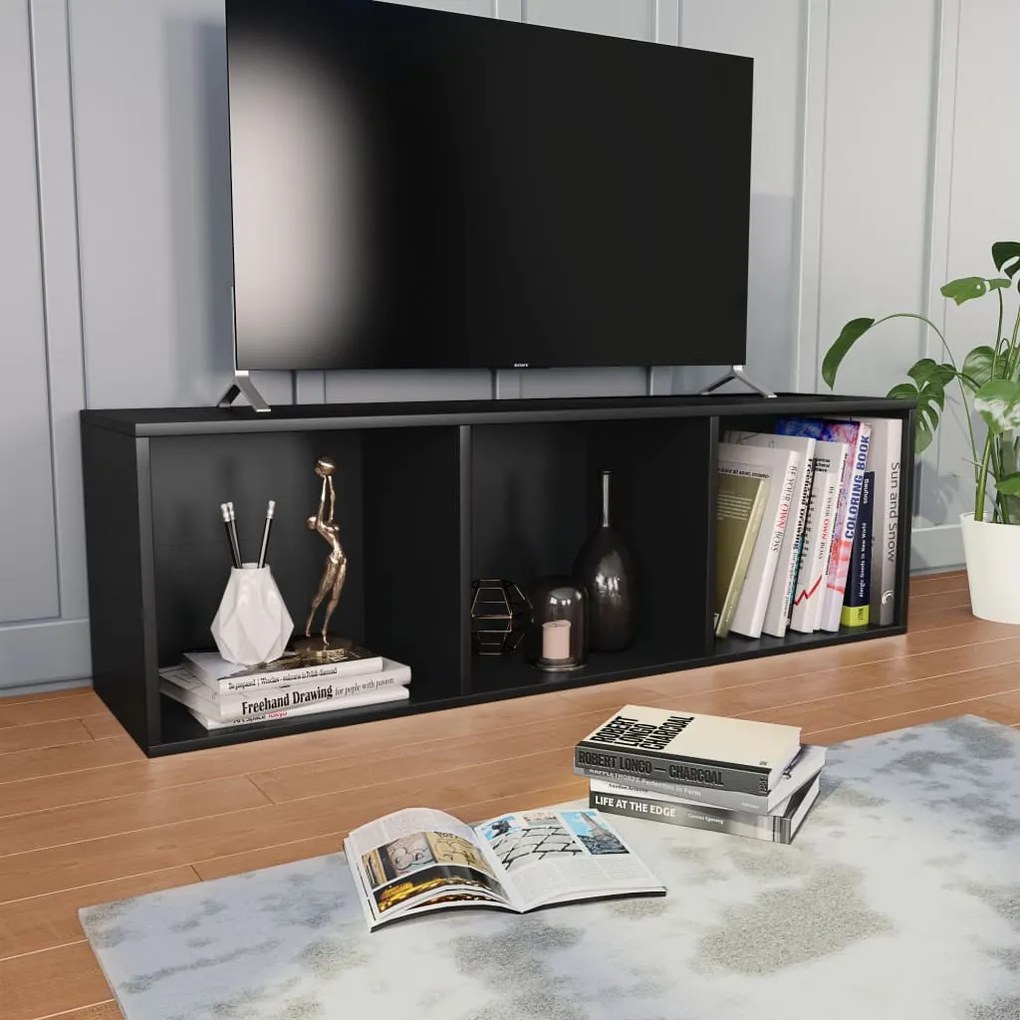 fekete forgácslap könyv-/TV-szekrény 36 x 30 x 114 cm