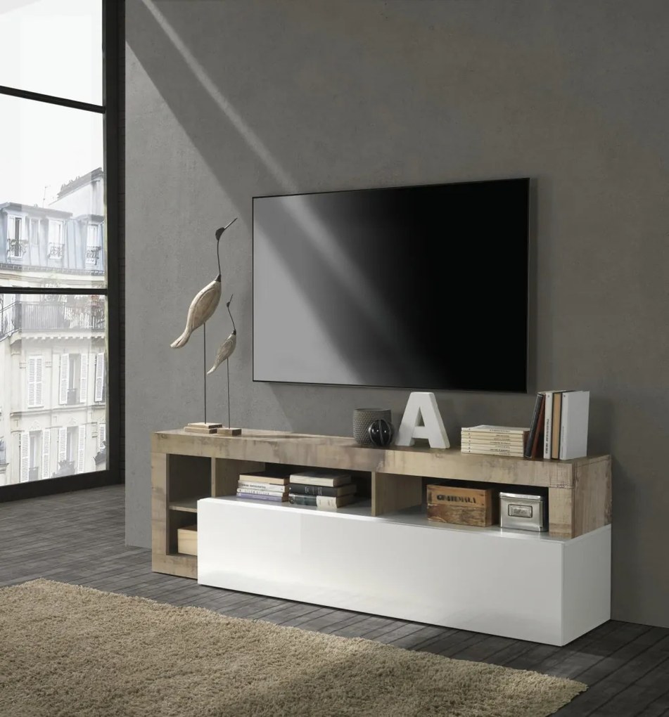 Hamburg TV állvány fehér, pero tölgy 184 cm
