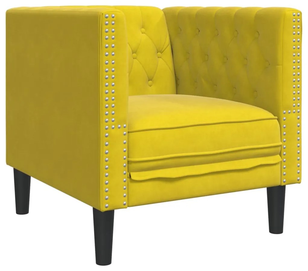 sárga bársony Chesterfield kanapéfotel