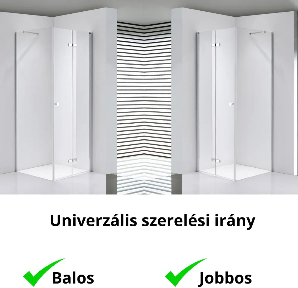 Stuxi Verona 110x110 cm szögletes csuklóajtós zuhanykabin, 6 mm vízlepergető üveggel, króm elemekkel
