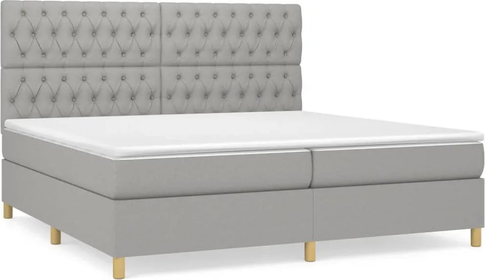 vidaXL világosszürke szövet rugós ágy matraccal 200 x 200 cm