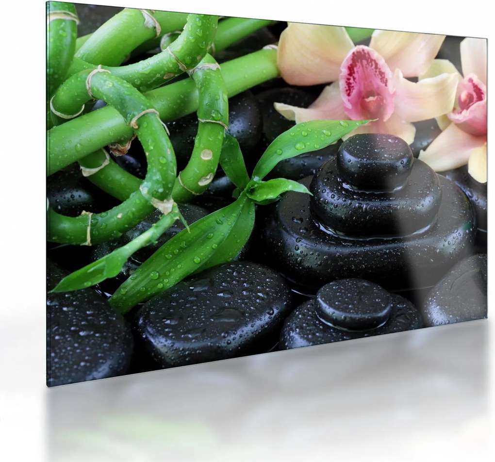 Üveg kép - Kövek és orchideák (70x50 cm)