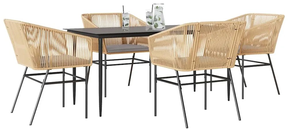 vidaXL 5 észes barna polyrattan üveg kerti étkezőgarnitúra párnával