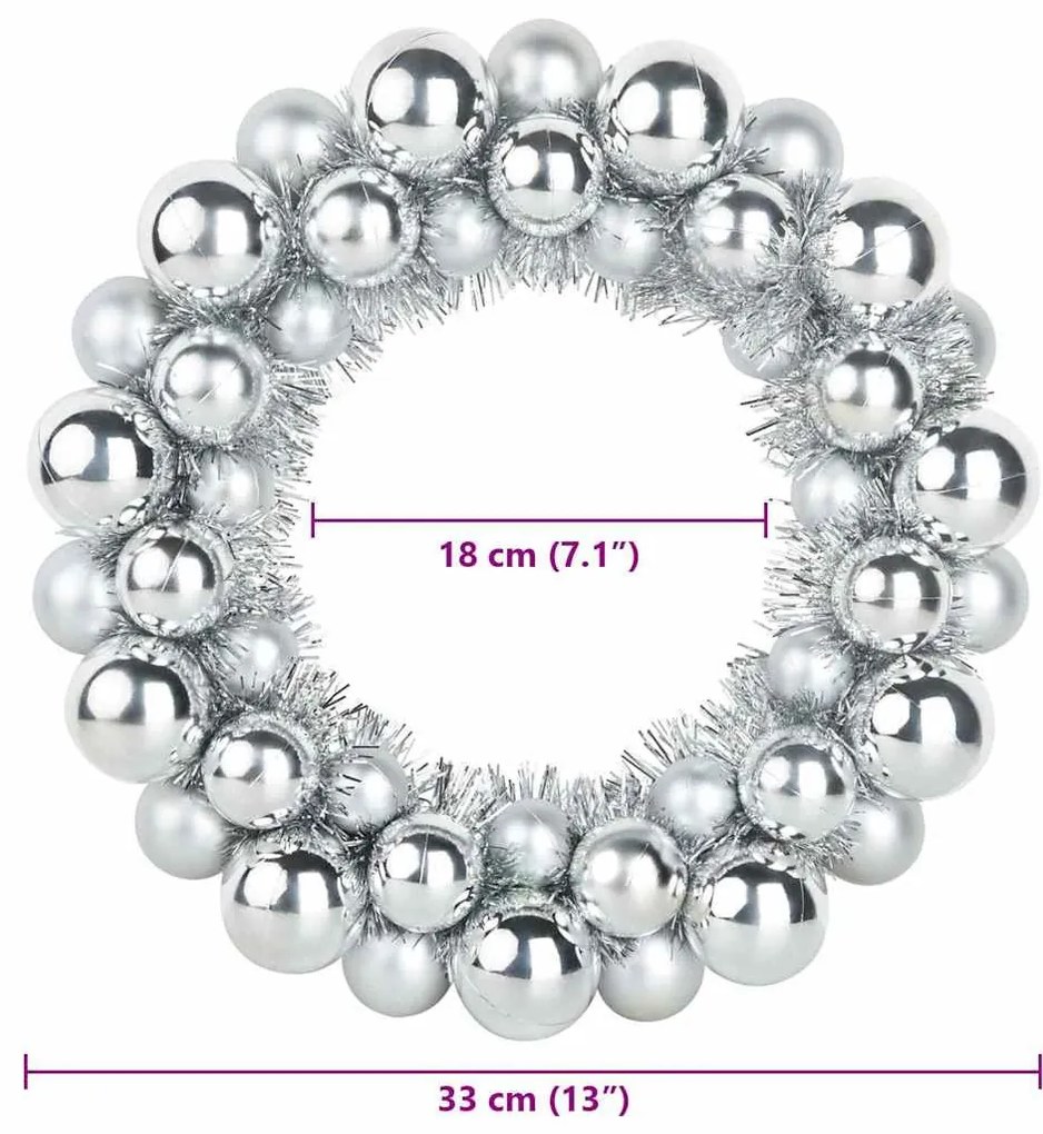 Karácsonyi labda koszorúk 2 pcs Ezüst 33 x 33 x 7 cm
