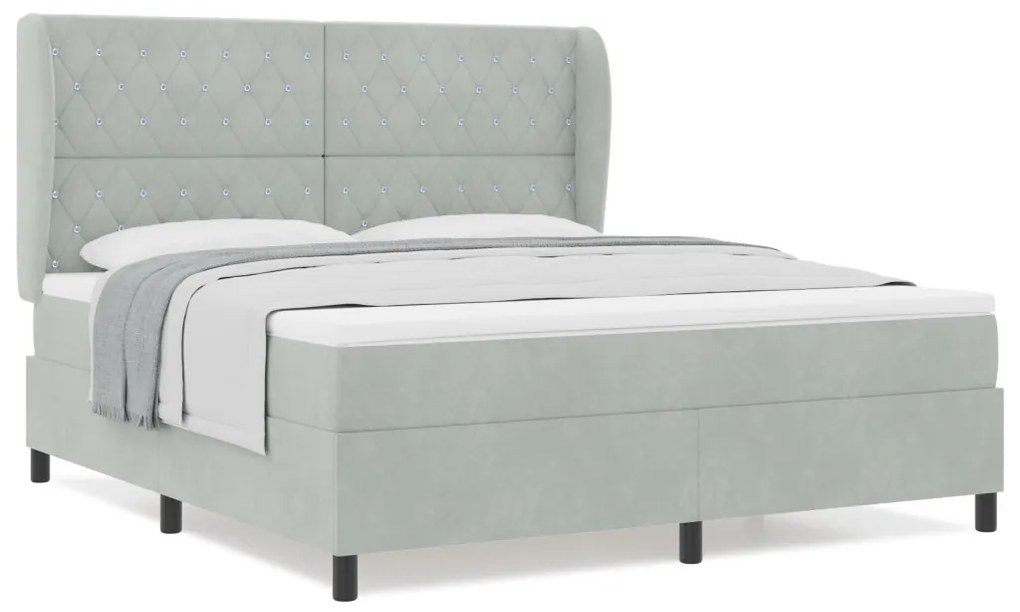 Boxspring Ágy Matracal - Világosszürke, 180x200 cm, Bársony