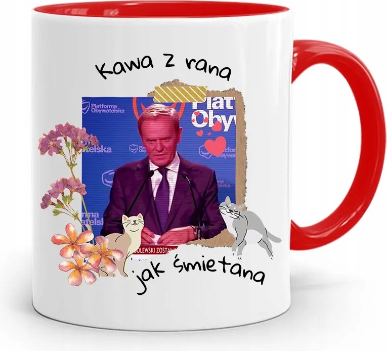 Donald Tusk Piros Bögre Platform Ajándék fényképes nyomtatással