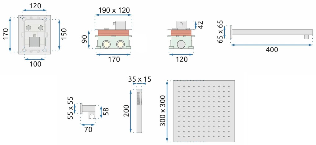 Rea Fenix Davis, rejtett zuhanykészlet + doboz eső- és kézizuhannyal, fényes króm, REA-P6356